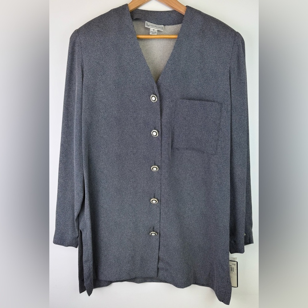 Vtg EVAN PICONE Blue/White Dotted Tunic Length Blouse 80's 90's NWT Size 10
